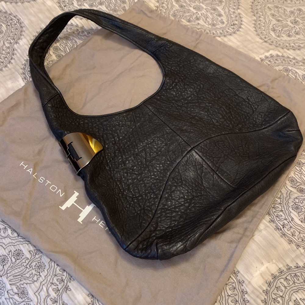 Halston Heritage Black Pebbled Leather Hobo Bag